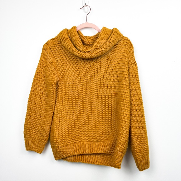 Zara Sweaters - Zara Mustard Yellow Knit Cowl Neck Sweater